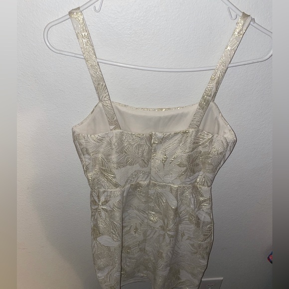 Shine for Us Cream Metallic Tropical Jacquard Mini Dress - Picture 3 of 4